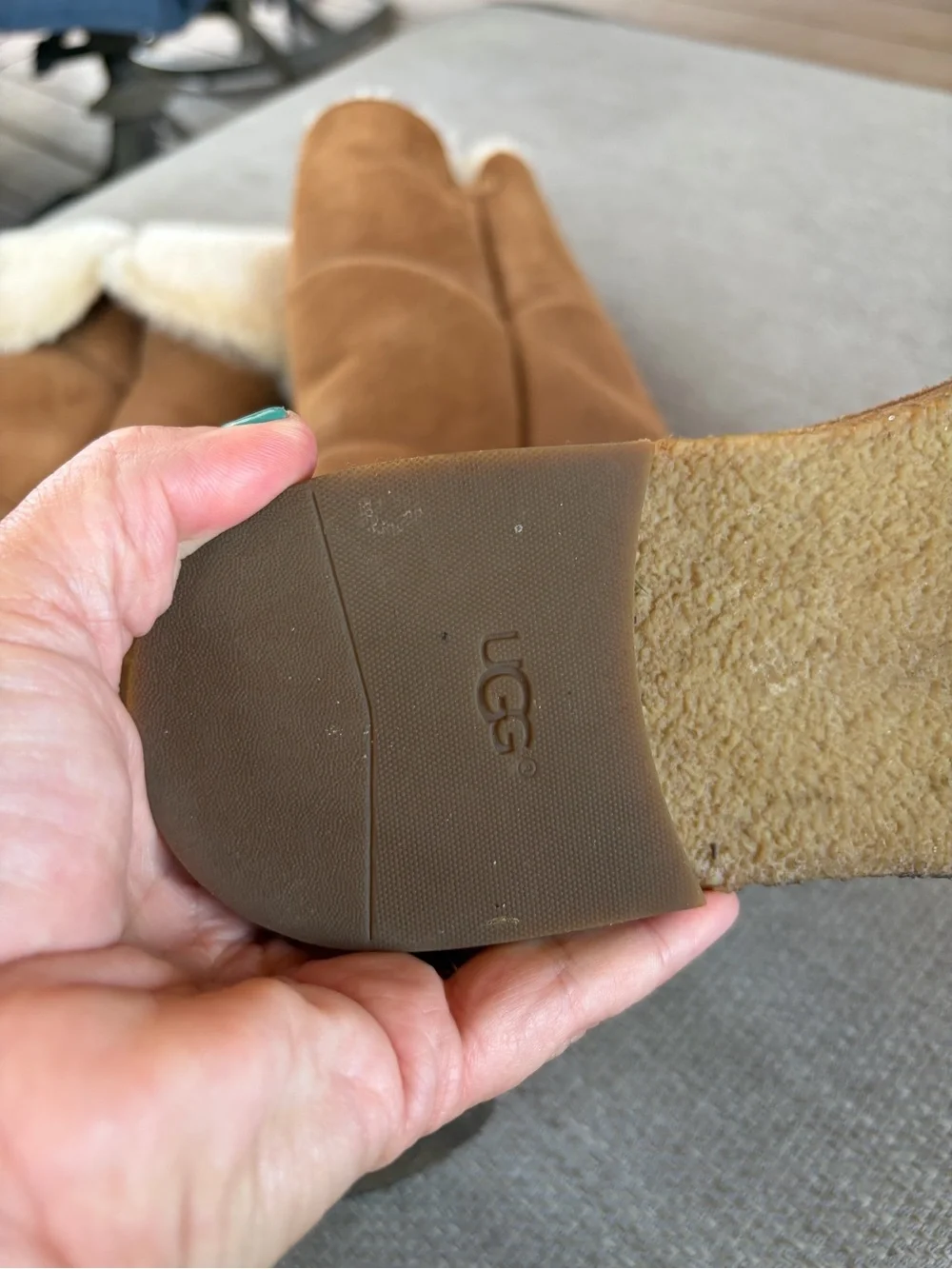 UGG Chestnut Tall Suede Shearling-Trim Boots- so good, size 7.5